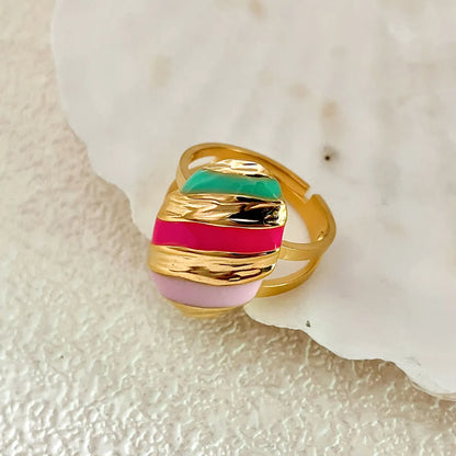 Wholesale Jewelry Simple Style Commute Oval 304 Stainless Steel 14K Gold Plated Enamel Plating Open Rings