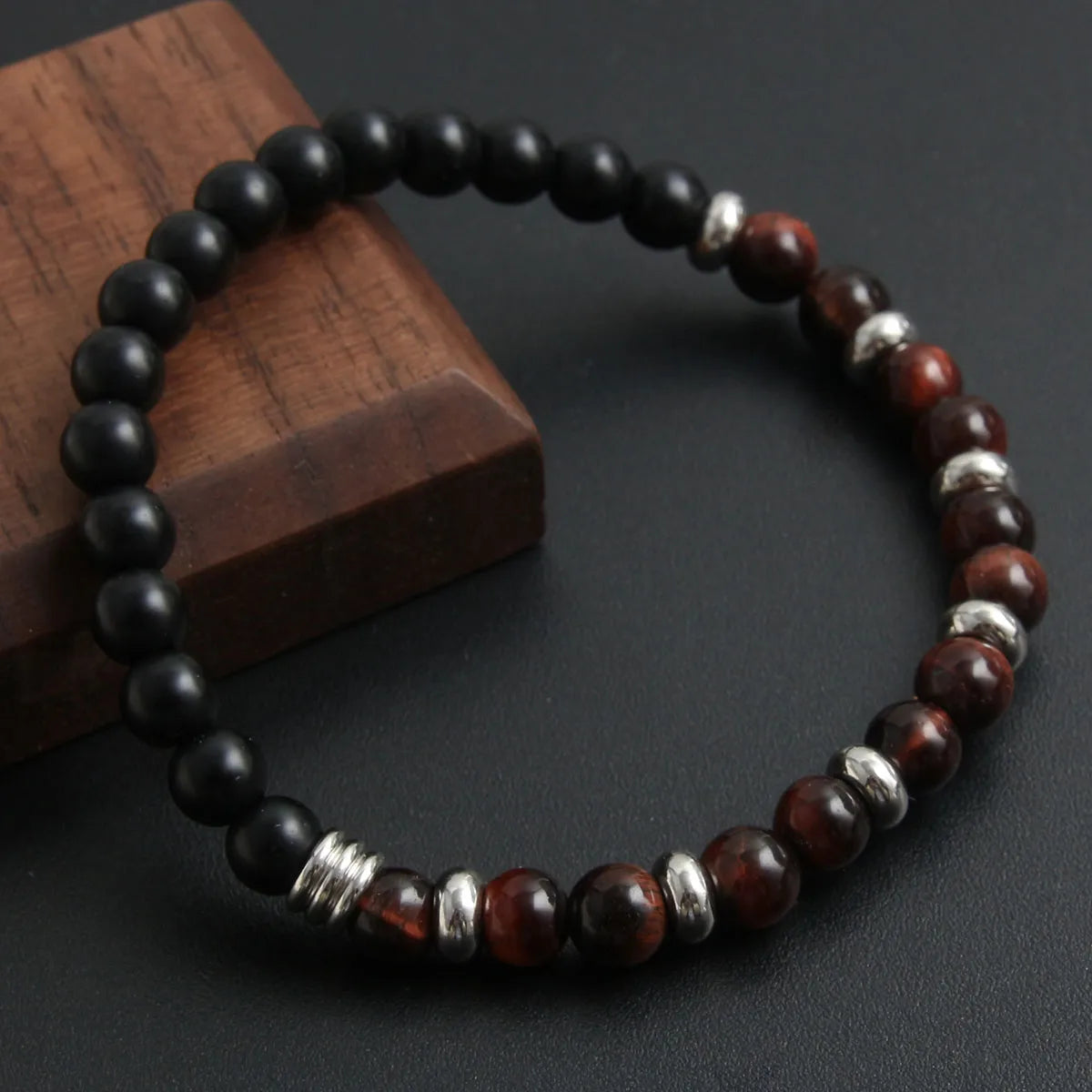 Simple Style Commute Round 304 Stainless Steel Natural Stone Tiger Eye Beaded Handmade Men'S Bracelets