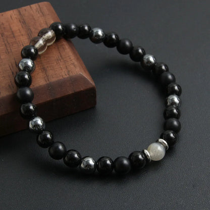 Simple Style Commute Round 304 Stainless Steel Natural Stone Tiger Eye Beaded Handmade Men'S Bracelets