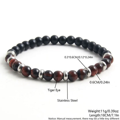 Simple Style Commute Round 304 Stainless Steel Natural Stone Tiger Eye Beaded Handmade Men'S Bracelets