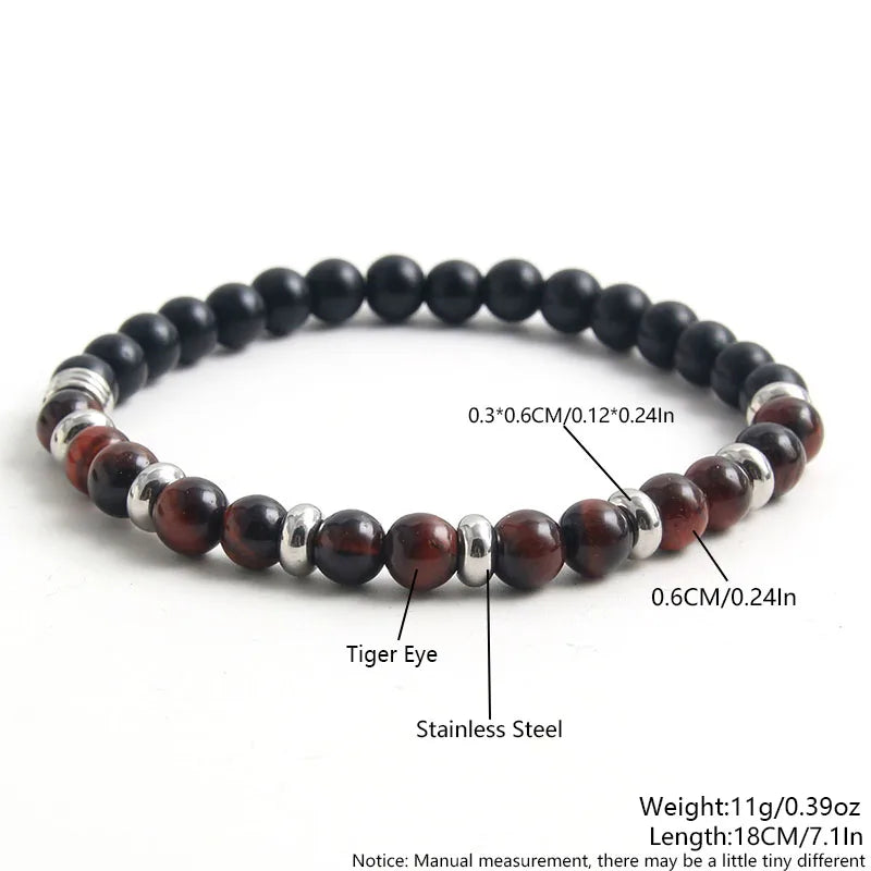 Simple Style Commute Round 304 Stainless Steel Natural Stone Tiger Eye Beaded Handmade Men'S Bracelets