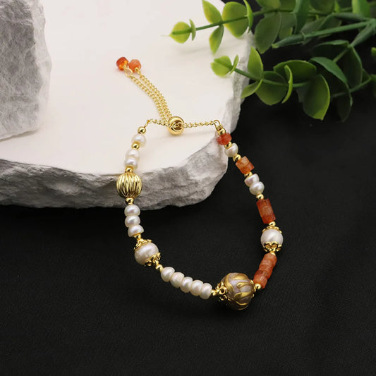 Simple Style Commute Round Freshwater Pearl Copper Beaded Plating Pearl 18k Gold Plated Bracelets