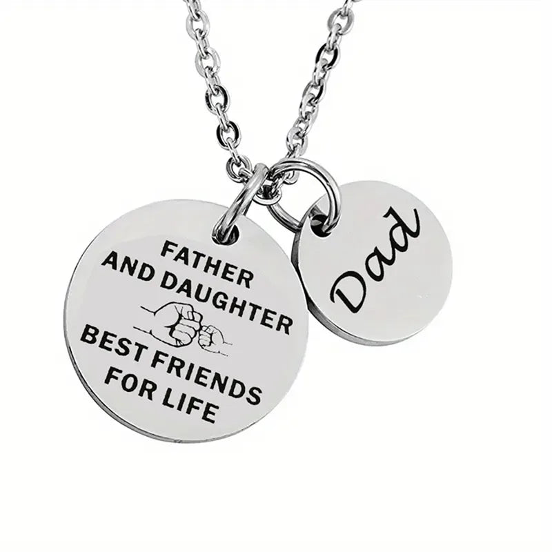 Simple Style Commute Round Letter Gesture 304 Stainless Steel Silver Plated Father'S Day Men'S Pendant Necklace