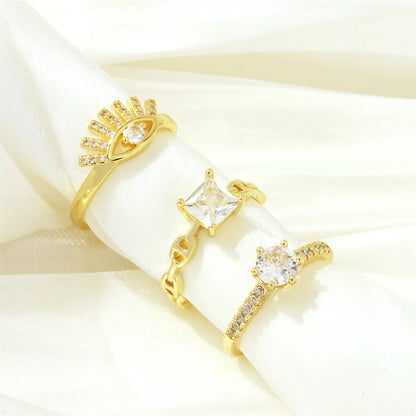 Simple Style Commute Round Square Eye Copper Plating Inlay Zircon 18k Gold Plated Open Rings