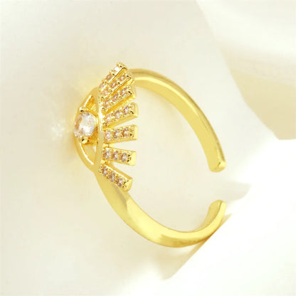 Simple Style Commute Round Square Eye Copper Plating Inlay Zircon 18k Gold Plated Open Rings