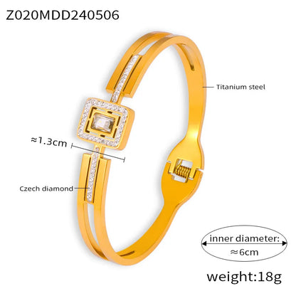 Simple Style Commute Round Square Star 304 Stainless Steel 18K Gold Plated Rhinestones Zircon Bangle In Bulk