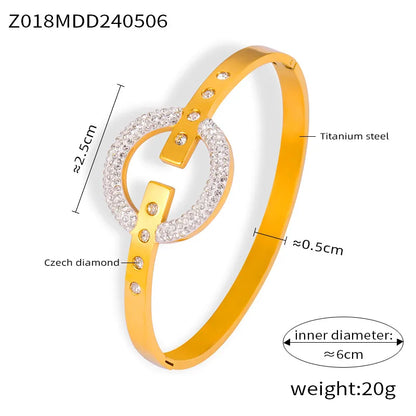 Simple Style Commute Round Square Star 304 Stainless Steel 18K Gold Plated Rhinestones Zircon Bangle In Bulk