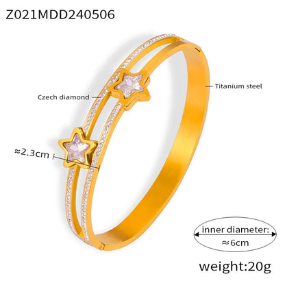 Simple Style Commute Round Square Star 304 Stainless Steel 18K Gold Plated Rhinestones Zircon Bangle In Bulk