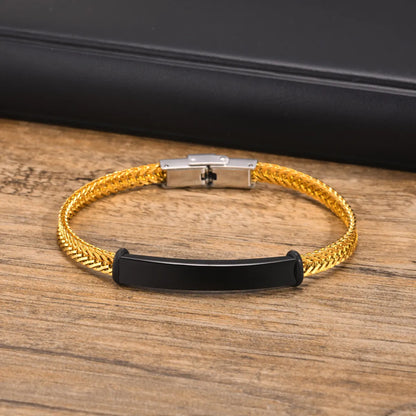 201 Stainless Steel 18K Gold Plated Simple Style Commute Plating Solid Color ID Bracelet