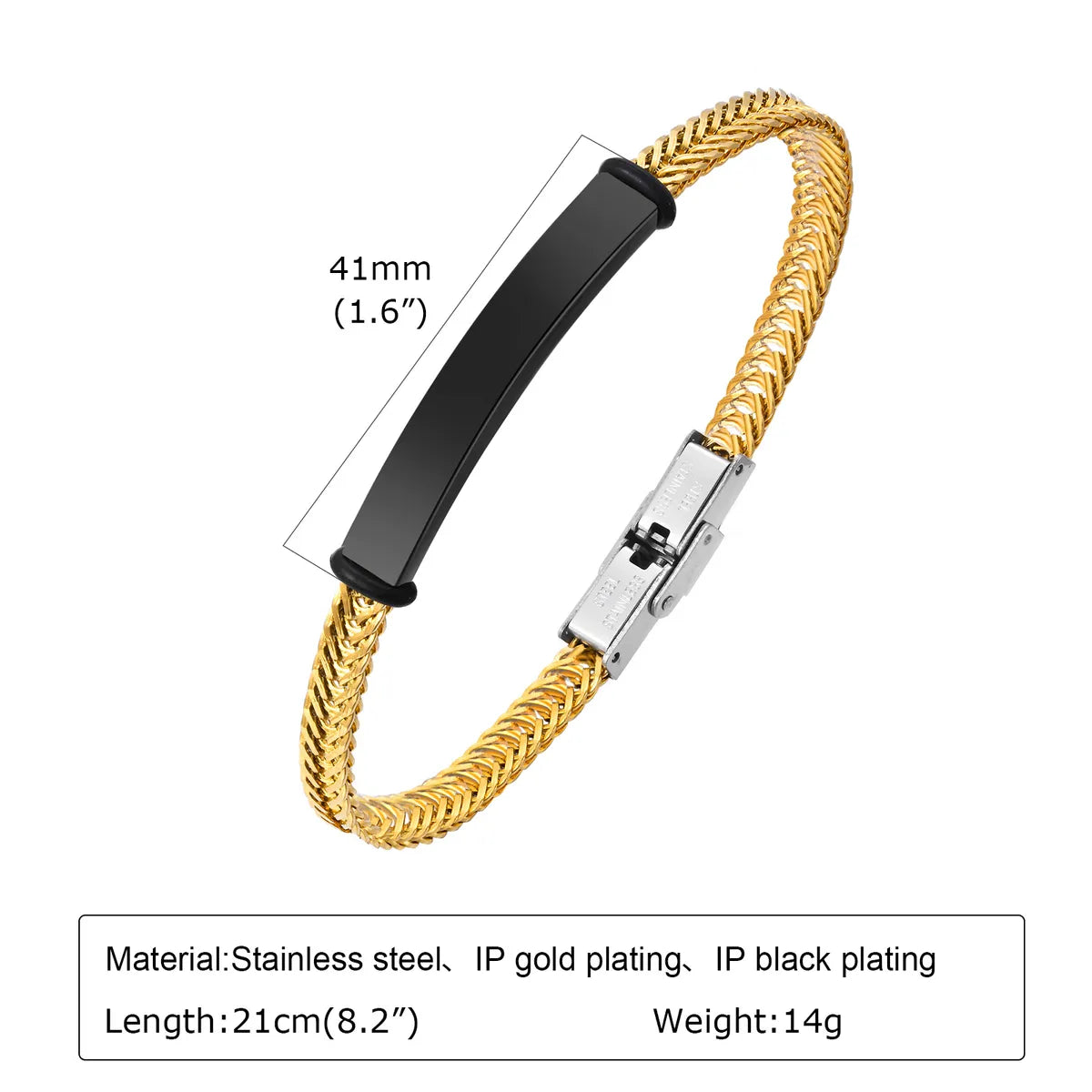 201 Stainless Steel 18K Gold Plated Simple Style Commute Plating Solid Color ID Bracelet