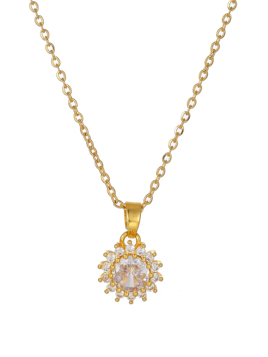 Simple Style Commute Solid Color Copper 18k Gold Plated Zircon Pendant Necklace In Bulk