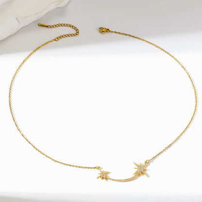 Simple Style Commute Solid Color Stainless Steel Inlay Zircon 14k Gold Plated Necklace