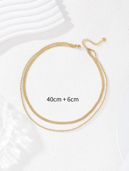 Simple Style Commute Solid Color Stainless Steel Plating 18k Gold Plated Double Layer Necklaces