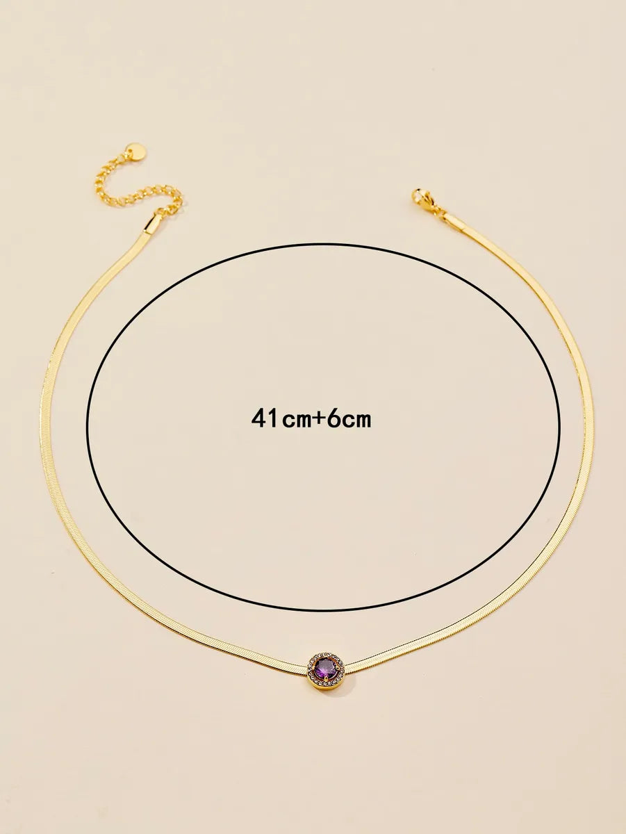 Simple Style Commute Solid Color Stainless Steel Plating Inlay Artificial Diamond 18k Gold Plated Necklace