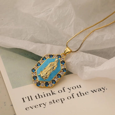 Simple Style Commute Square Copper Enamel Plating Inlay Zircon 18k Gold Plated Pendant Necklace