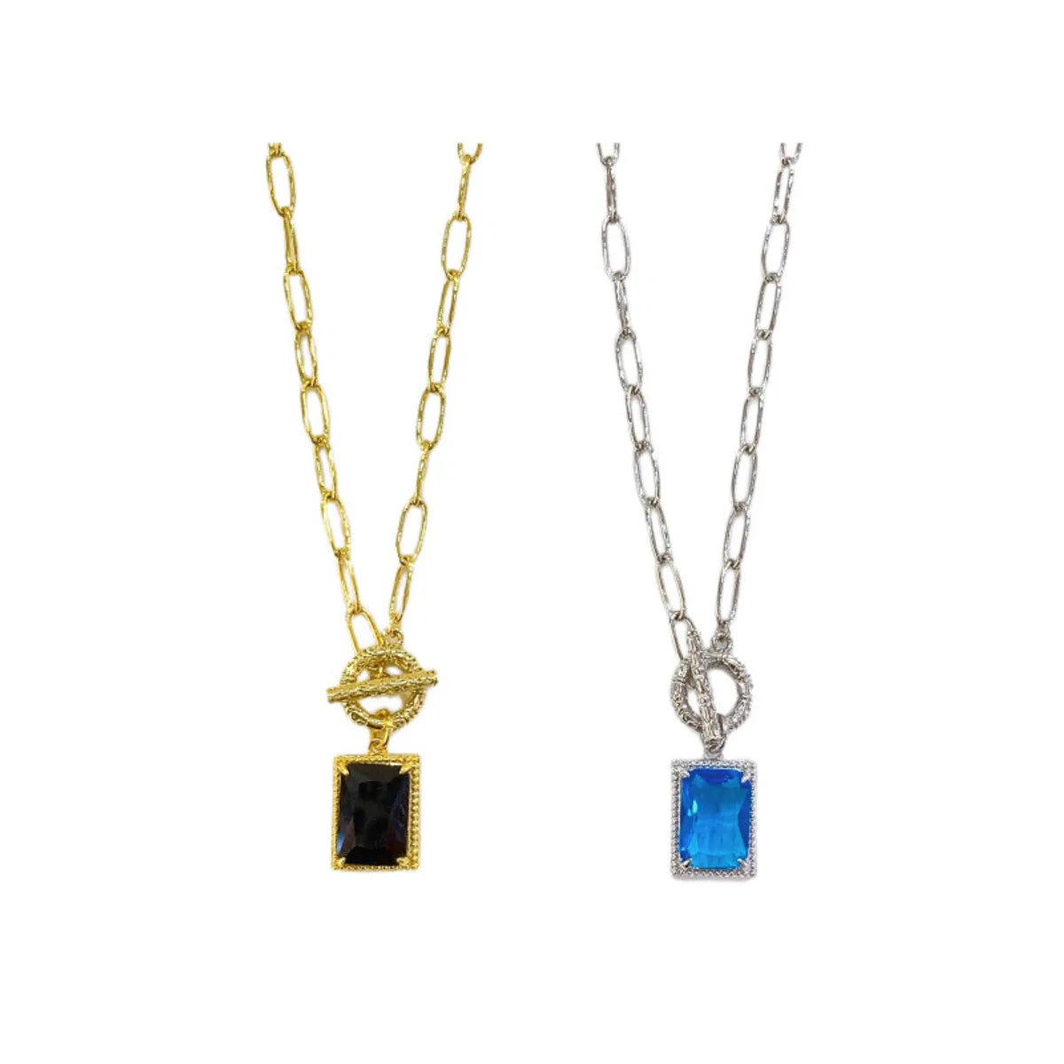 Simple Style Commute Square Copper Inlay Zircon Gold Plated Pendant Necklace