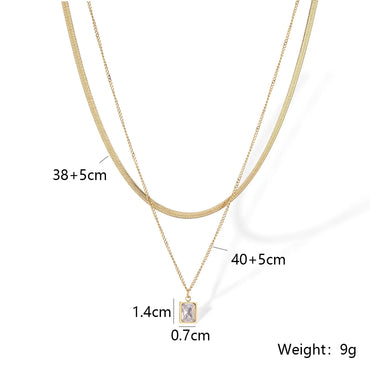 Simple Style Commute Square Titanium Steel Plating Inlay Zircon 18k Gold Plated Pendant Necklace