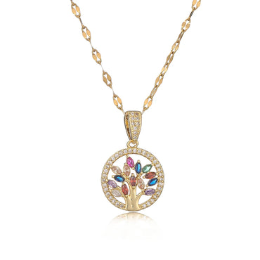 Simple Style Commute Tree Copper Plating Inlay Zircon 18k Gold Plated Pendant Necklace