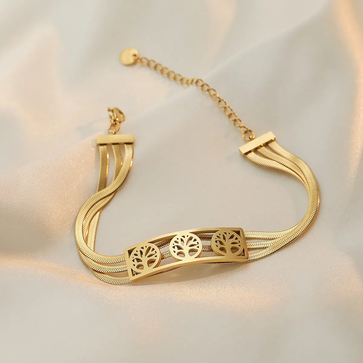 Simple Style Commute Tree Heart Shape Titanium Steel Enamel Plating 18k Gold Plated Bracelets