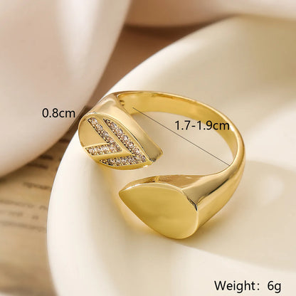 Simple Style Commute U Shape Water Droplets Solid Color Copper Plating Inlay Zircon 18k Gold Plated Open Rings