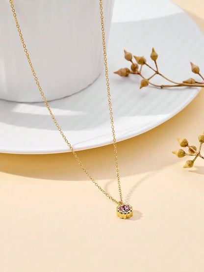 Simple Style Commute Water Droplets Stainless Steel Plating Inlay Zircon 18k Gold Plated Pendant Necklace