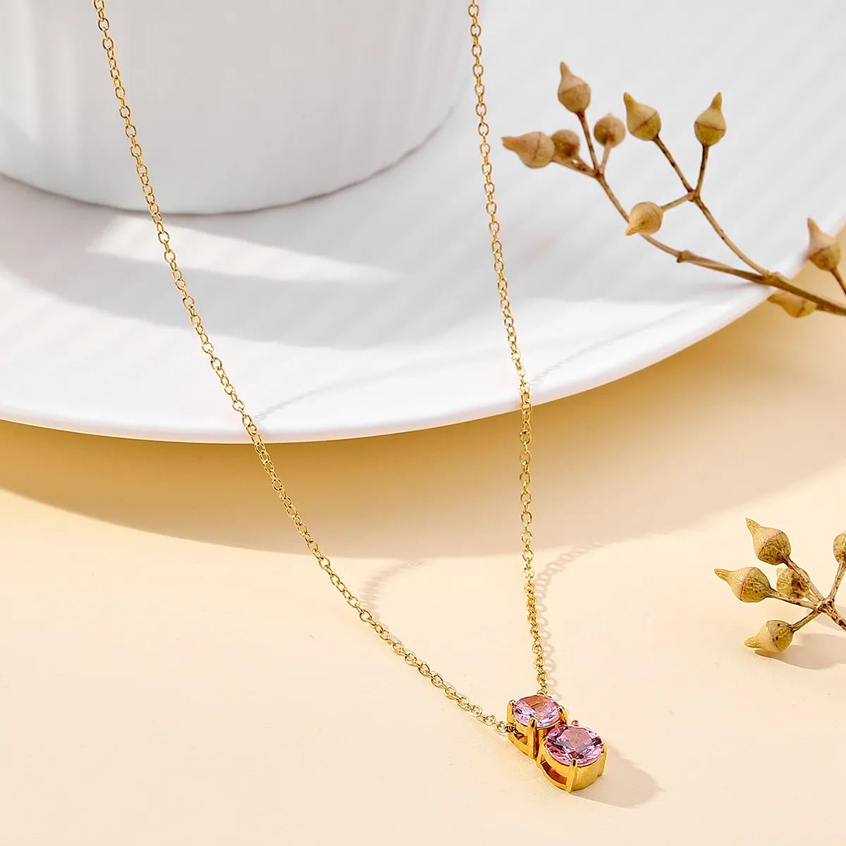 Simple Style Commute Water Droplets Stainless Steel Plating Inlay Zircon 18k Gold Plated Pendant Necklace