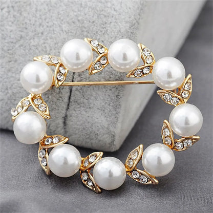 Simple Style Commute Wreath Alloy Inlay Rhinestones Pearl Women'S Brooches