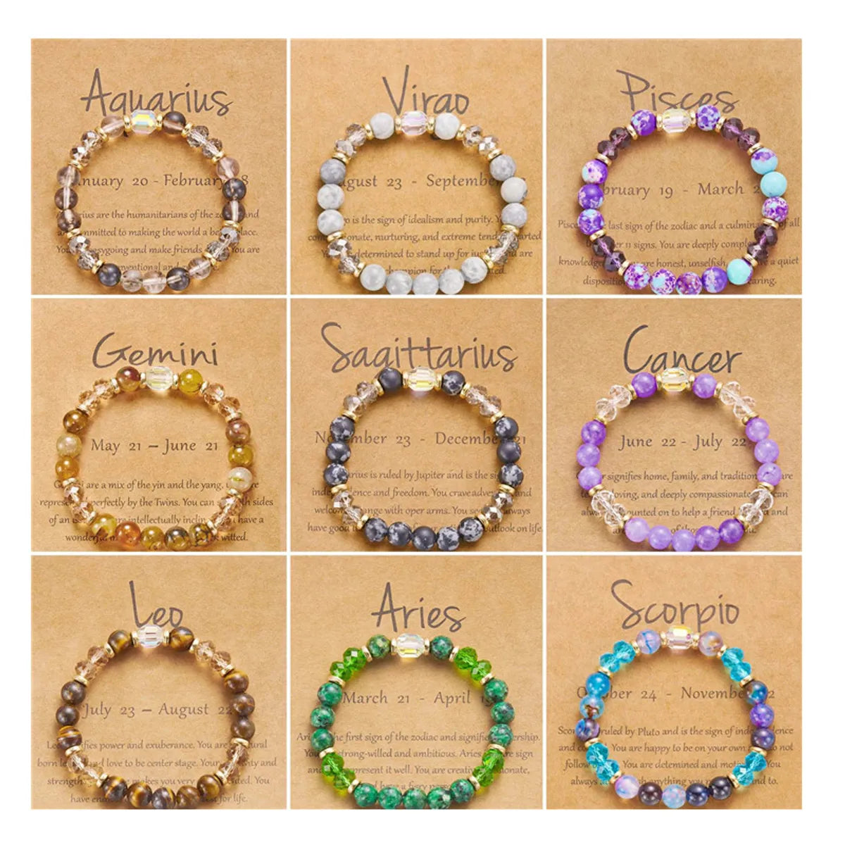 Simple Style Constellation Artificial Crystal Alloy Stone Wholesale Bracelets