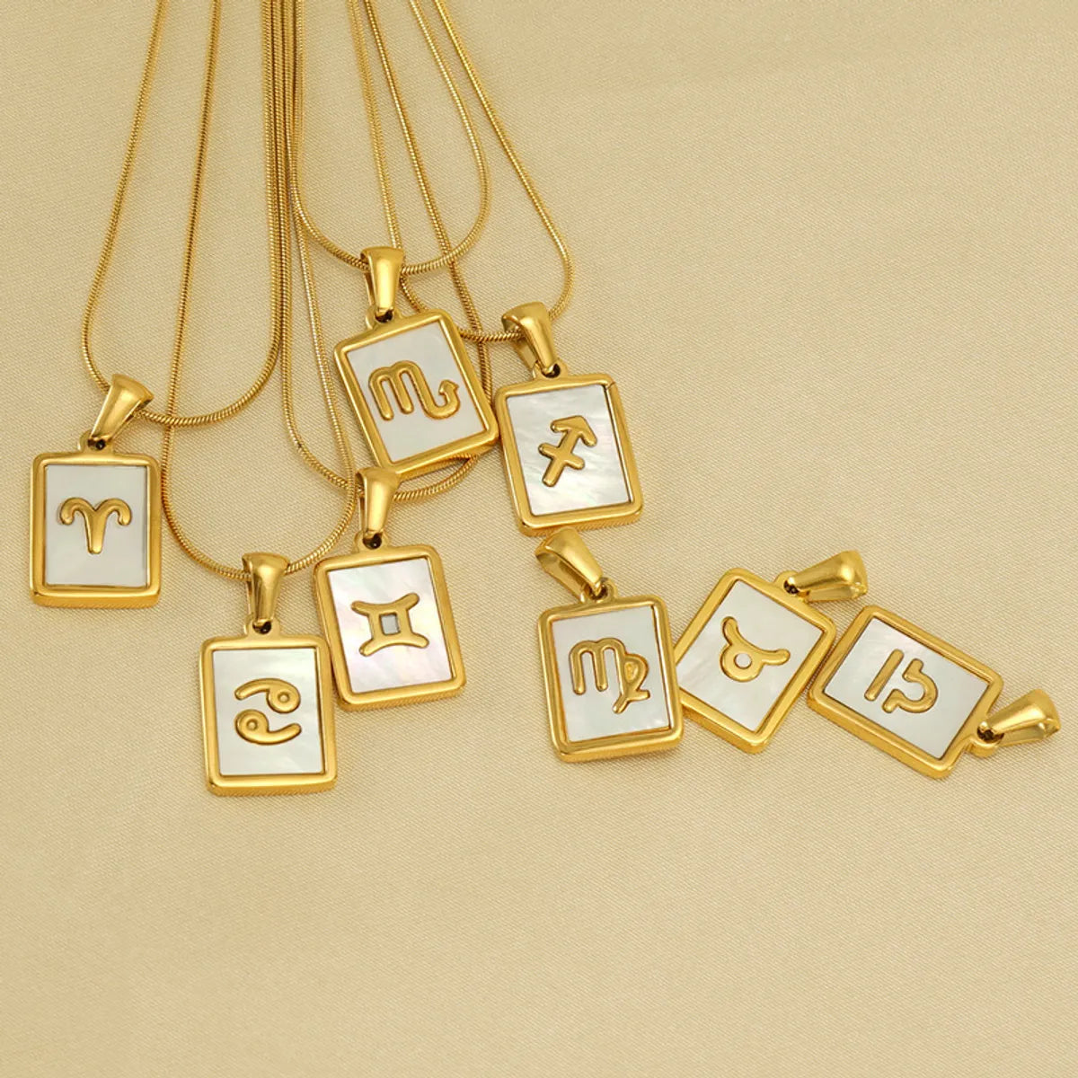 Simple Style Constellation Stainless Steel Plating Inlay Shell 18k Gold Plated Pendant Necklace