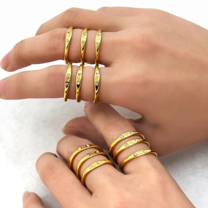 Wholesale Jewelry Simple Style Constellation 304 Stainless Steel Rhinestones 18K Gold Plated Plating Inlay Rings