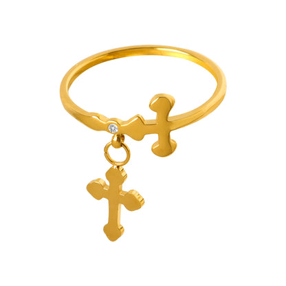 Wholesale Jewelry Simple Style Cool Style Cross Titanium Steel 18K Gold Plated Charm Plating Rings