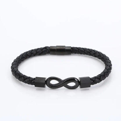 Simple Style Cool Style Infinity Pu Leather Titanium Steel Braid Men'S Bracelets