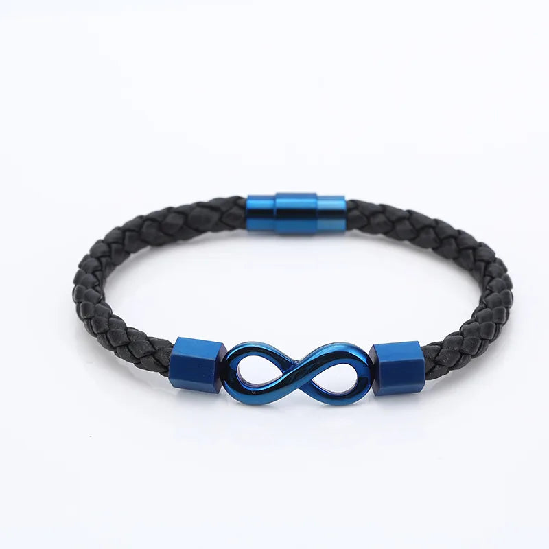 Simple Style Cool Style Infinity Pu Leather Titanium Steel Braid Men'S Bracelets