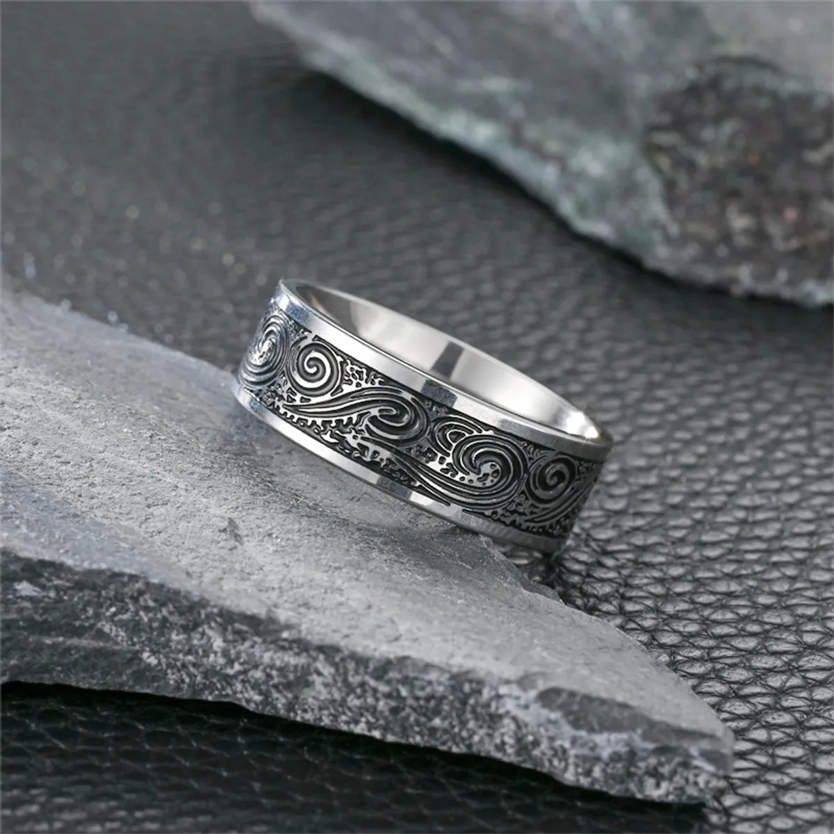 Simple Style Cool Style Printing Titanium Steel Polishing Enamel Carving Men'S Rings