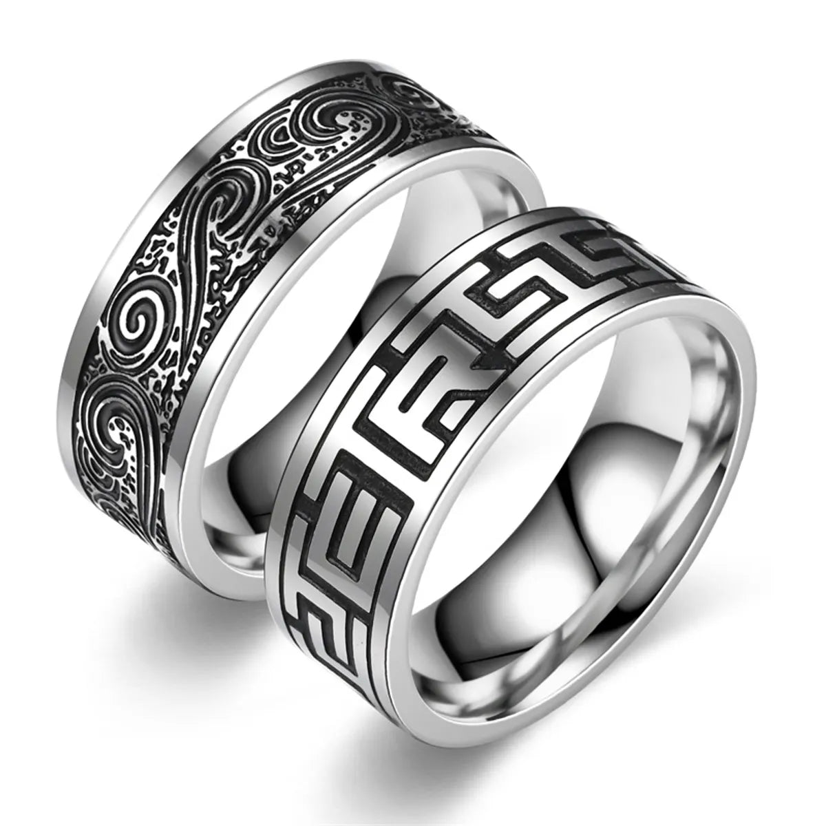 Simple Style Cool Style Printing Titanium Steel Polishing Enamel Carving Men'S Rings