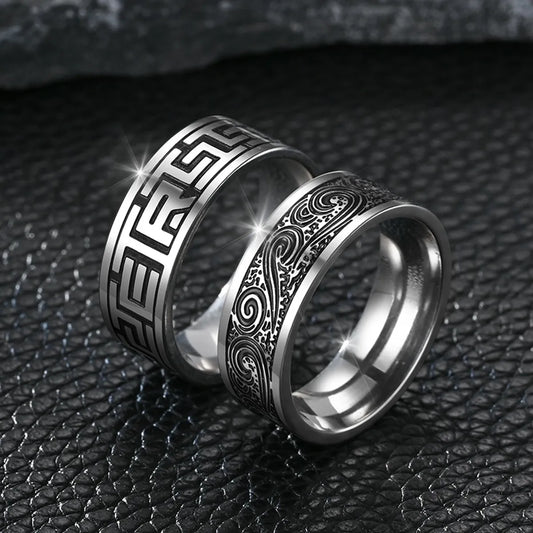 Simple Style Cool Style Printing Titanium Steel Polishing Enamel Carving Men'S Rings