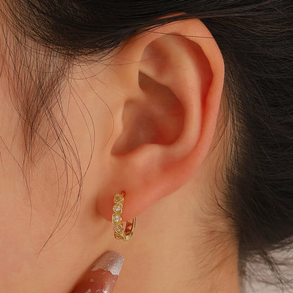 Simple Style Copper Micro Inlaid Zircon Flower Heart Earrings