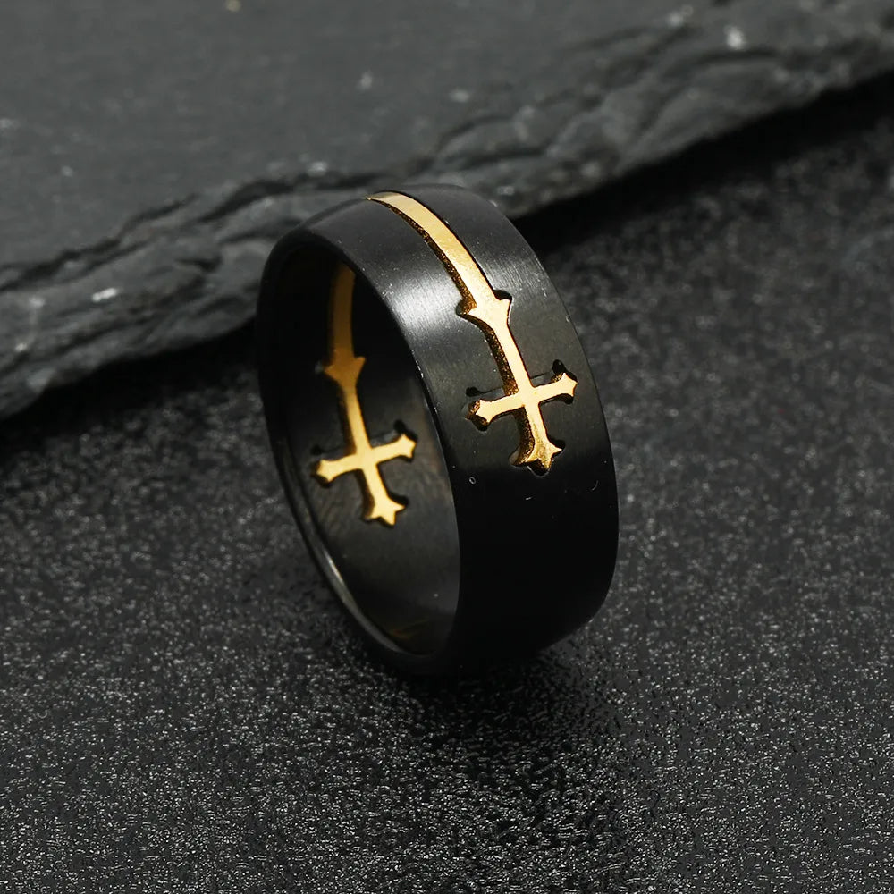 Simple Style Cross 201 Stainless Steel Plating Men'S Rings