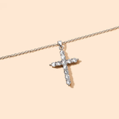 Simple Style Cross Alloy Inlay Artificial Gemstones Women's Pendant Necklace