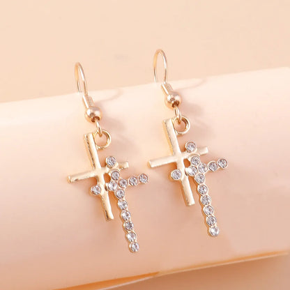 1 Pair Simple Style Cross Inlay Alloy Rhinestones Drop Earrings