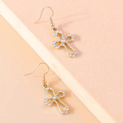 1 Pair Simple Style Cross Inlay Alloy Rhinestones Drop Earrings