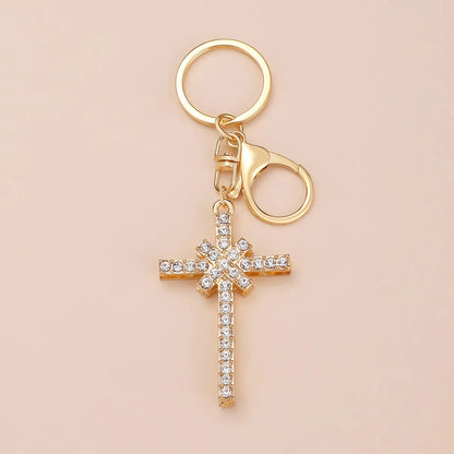 Simple Style Cross Alloy Inlay Rhinestones Women'S Keychain