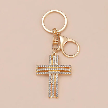 Simple Style Cross Alloy Inlay Rhinestones Women'S Keychain