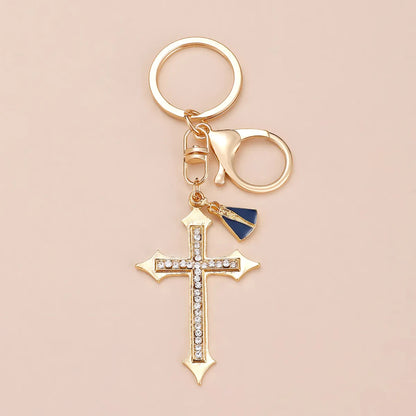 Simple Style Cross Alloy Inlay Rhinestones Women'S Keychain