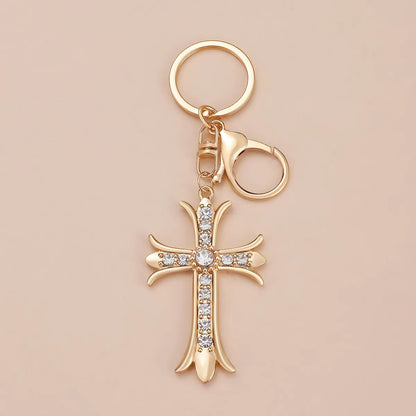 Simple Style Cross Alloy Inlay Rhinestones Women'S Keychain