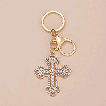 Simple Style Cross Alloy Inlay Rhinestones Women'S Keychain