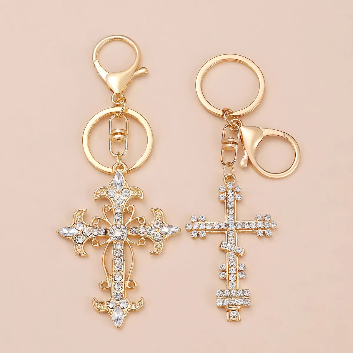 Simple Style Cross Alloy Inlay Rhinestones Women'S Keychain