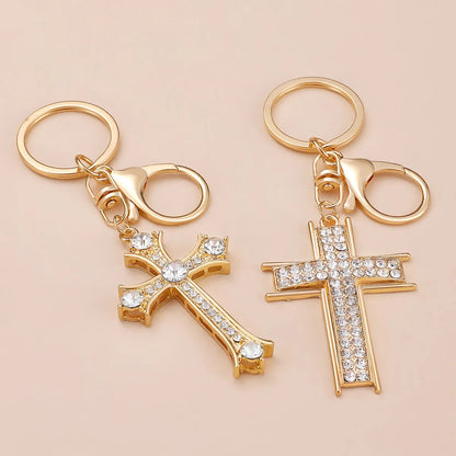 Simple Style Cross Alloy Inlay Rhinestones Women'S Keychain