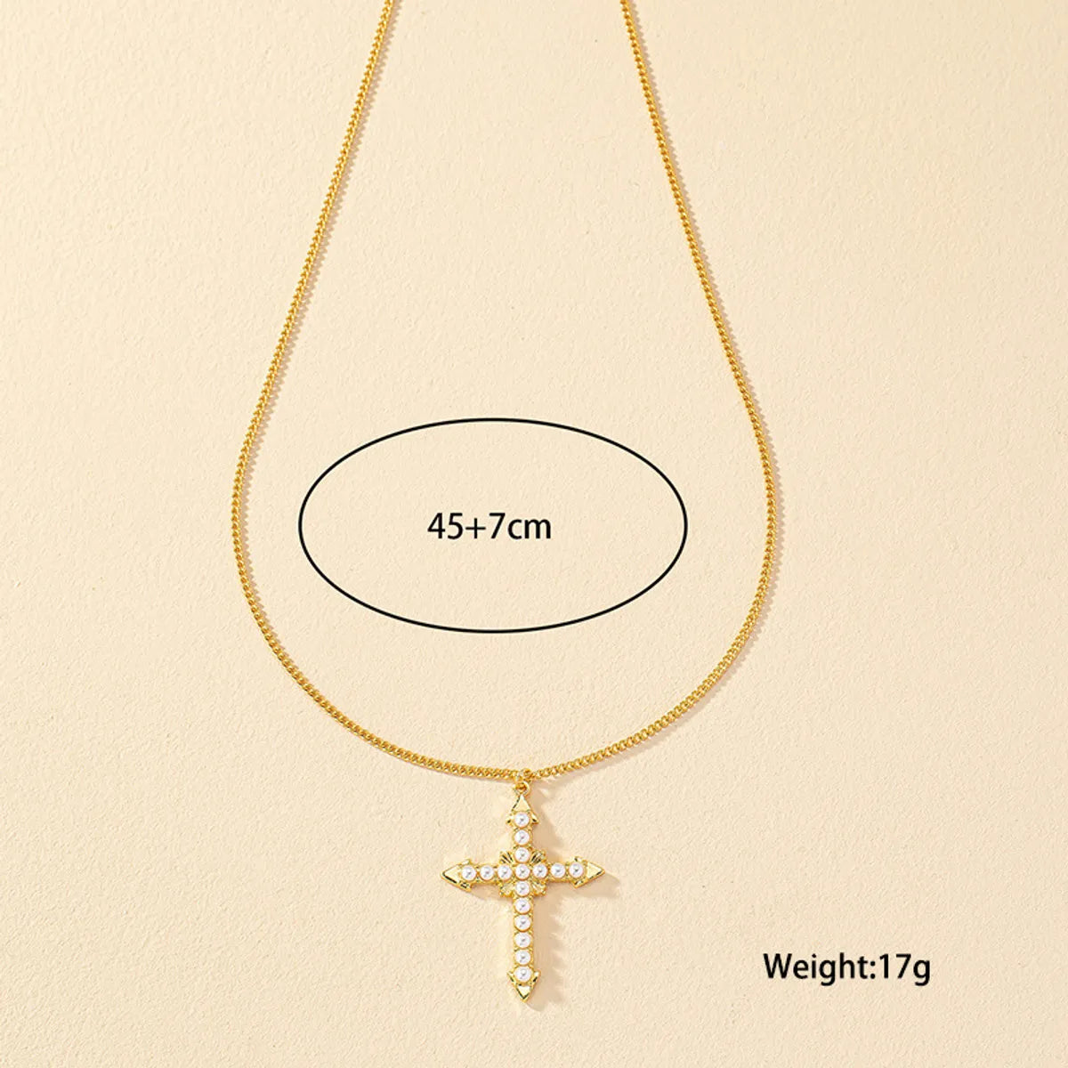 Simple Style Cross Alloy Plating Inlay Artificial Pearls Gold Plated Women's Pendant Necklace