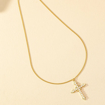 Simple Style Cross Alloy Plating Inlay Artificial Pearls Gold Plated Women's Pendant Necklace